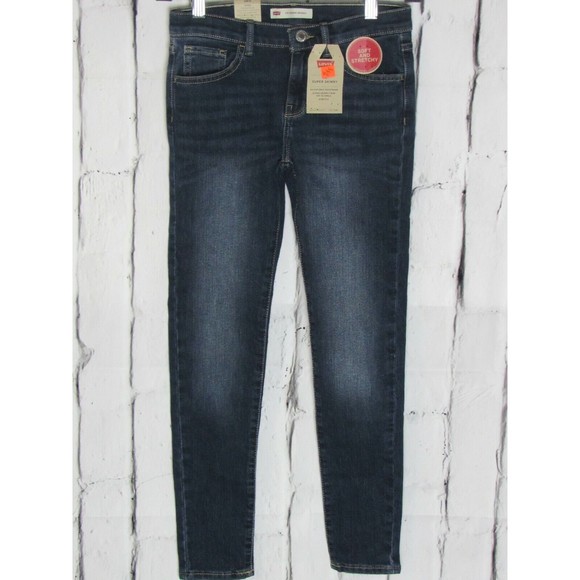 Levi's 710 Girl Jeans Size 10 Blue Super Skinny Blasted Adjustable Waisted Denim - Picture 1 of 4
